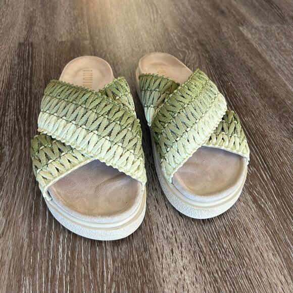 INUIKII Woven Slide Sandals Green Leather Textile Sz 39 US 8.5 Ombre Slides EUC - Picture 4 of 15